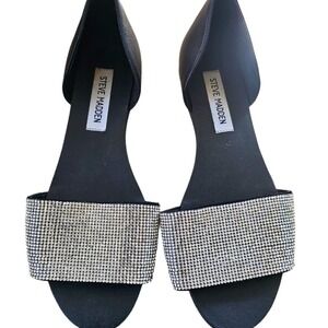 Steve Madden Sidestep Black Rhinestone D'Orsay‎ Flat Sandals Womens Size 7M